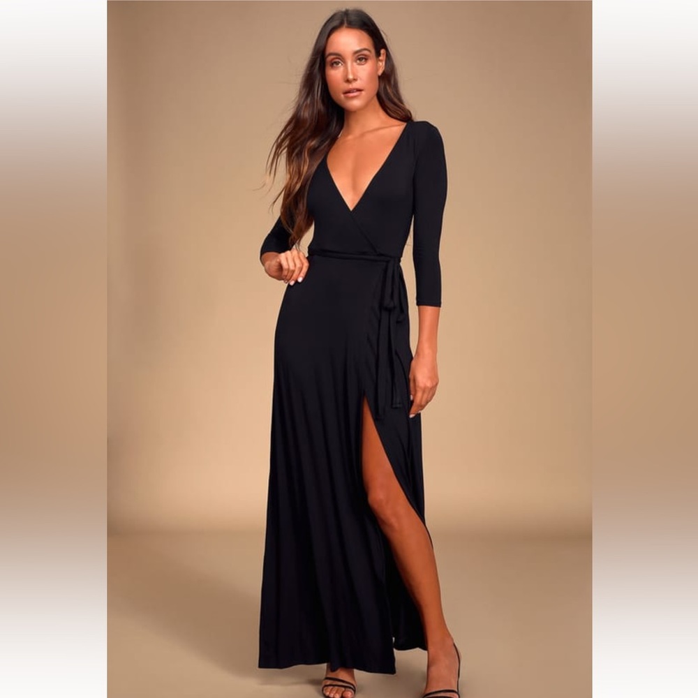 NWT Lulus Garden District Navy Blue Wrap Maxi Dress